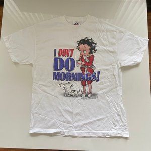 Vintage 2002 Betty Boop T-Shirt Mens XL I Don't Do Mornings! Coffee Dogs Y2K Tee